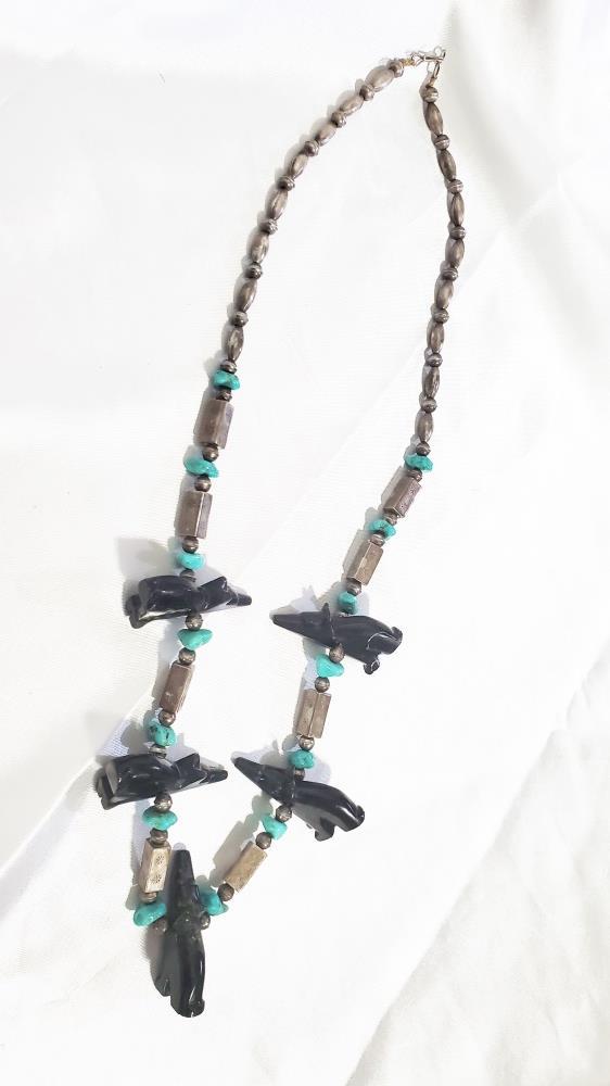 NATIVE AMERICAN TURQUOISE SILVER FETISH NECKLACE (1 of 5)