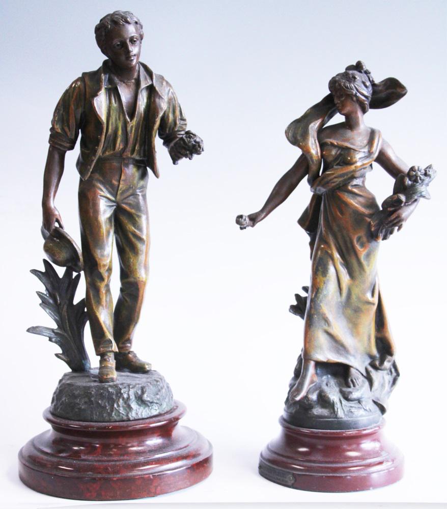 PAIR VINTAGE RENAISSANCE STYLE SPELTER STATUES (1 of 2)