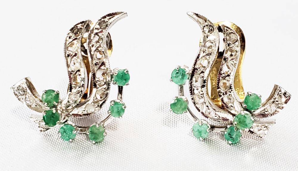 PAIR DIAMOND EMERALD 14KT (750) EARRINGS: Weight- 9.7 grams Shipping U.S. $15 plus insurance
