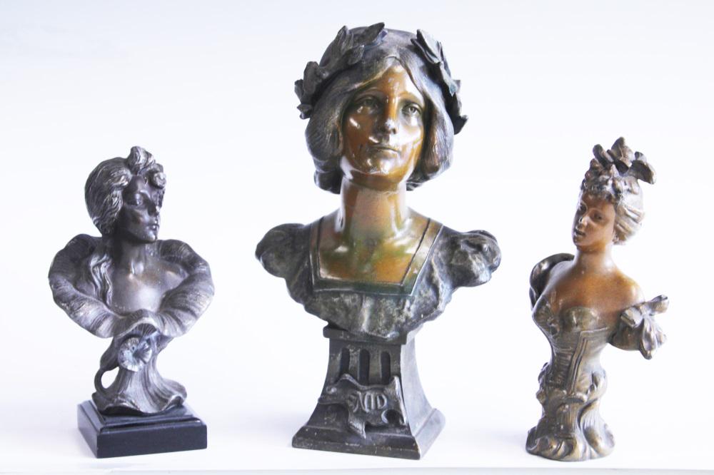 LOT OF (3) VINTAGE ART NOUVEAU SPELTER STATUES: Shipping U.S. $60 plus insurance