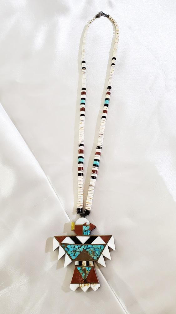 NATIVE AMERICAN THUNDERBIRD INLAID NECKLACE: Weight- 46 grams Shipping U.S. $20 plus insurance