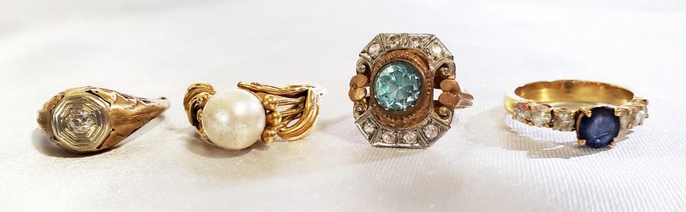 LOT (4) 10KT-14KT VINTAGE RINGS, PRECIOUS STONES (1 of 3)