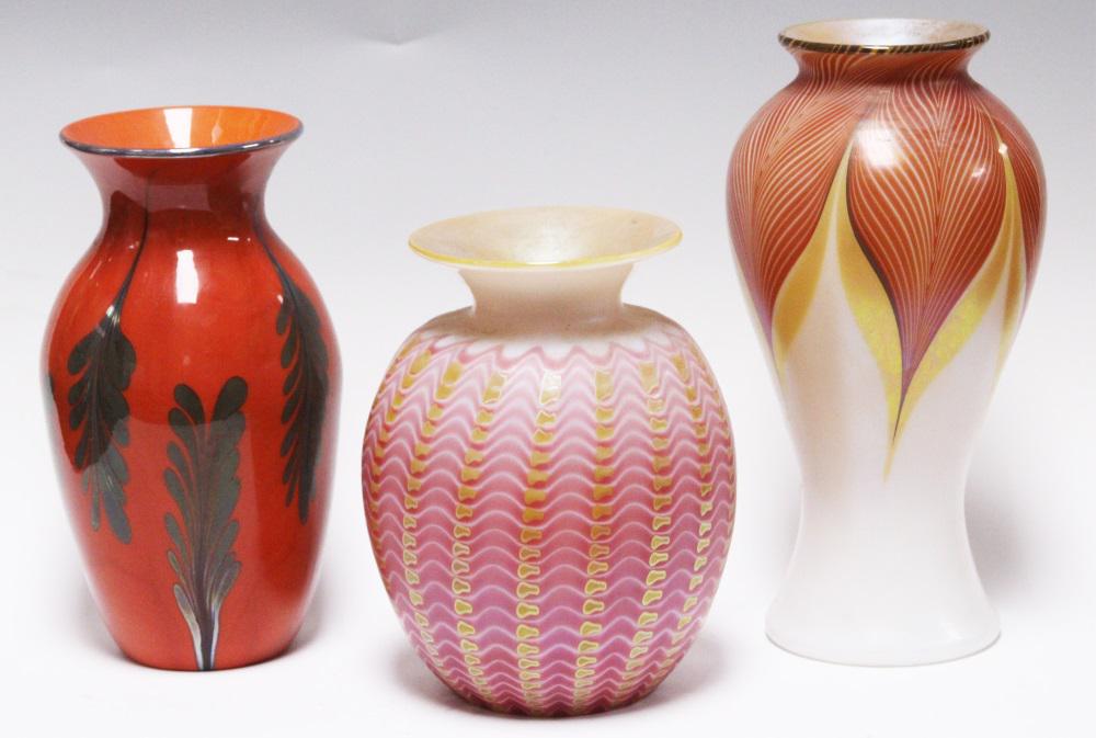 LOT OF (3) CONTEMPORARY ART GLASS VASES: Height- 8" -10" Shipping U.S. $80 plus insurance