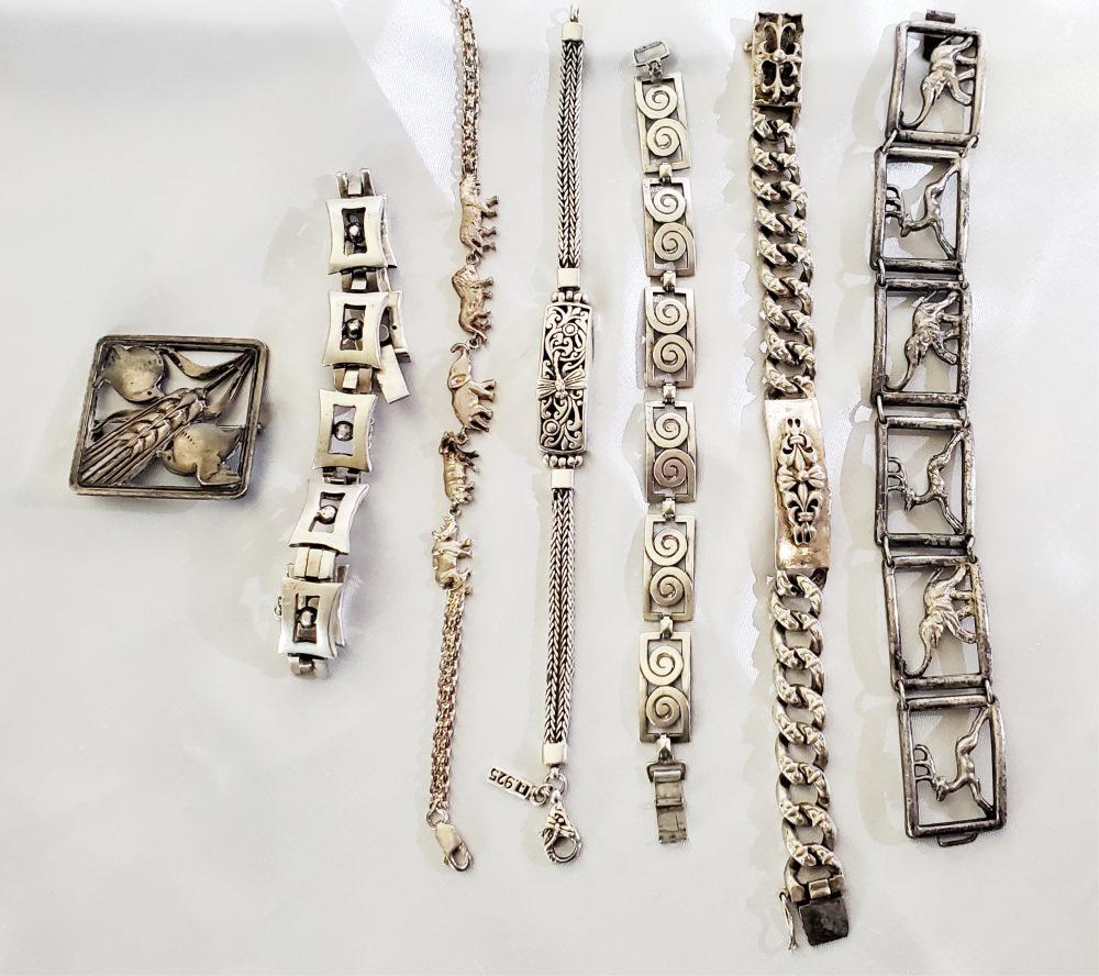 LOT (7) STERLING SILVER BRACELETS, G. JENSEN PIN (1 of 8)