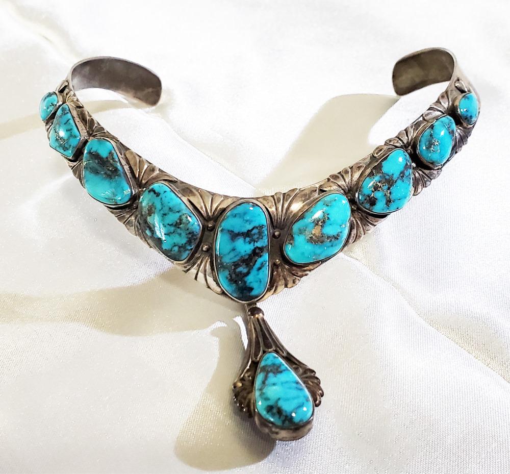 NATIVE AMERICAN TURQUOISE SILVER CHOCKER NECKLACE (1 of 6)