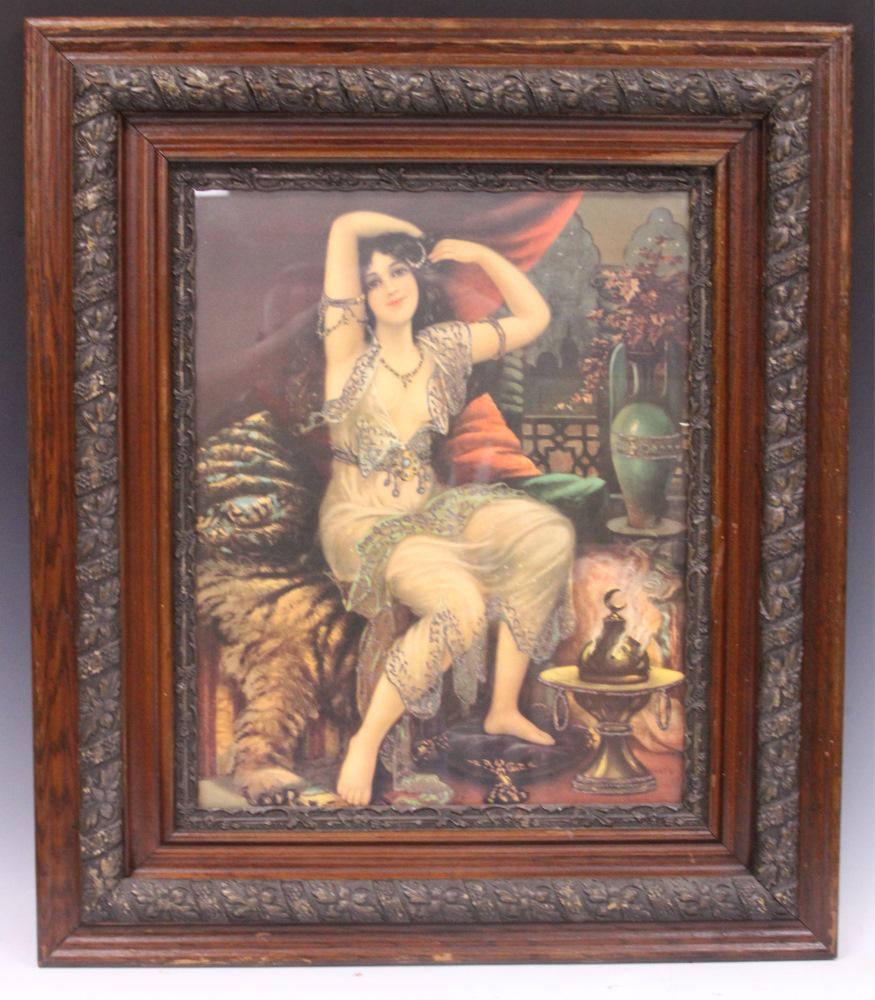 FRAMED 19TH C. LITHOGRAPH W/ SEATED LADY (1 of 3)