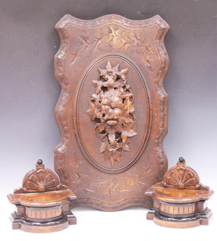 LOT OF VICTORIAN WALNUT WALL PLAQUE, SHELVES (1 of 3)