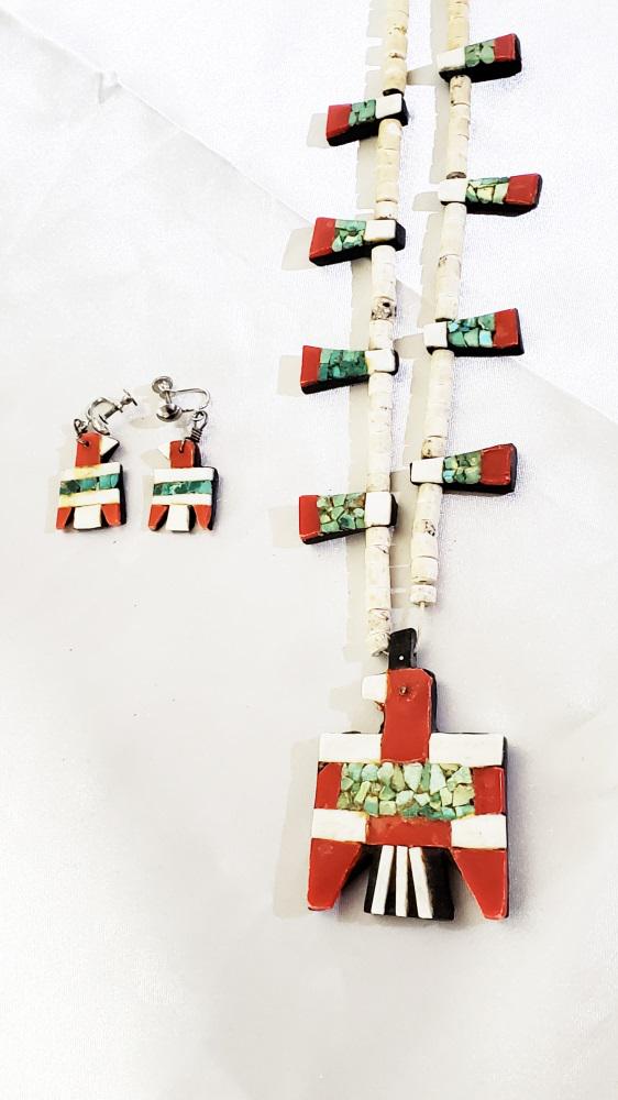 NATIVE AMERICAN THUNDERBIRD NECKLACE & EARRING SET: Weight- 59.7 grams Shipping U.S. $25 plus insurance