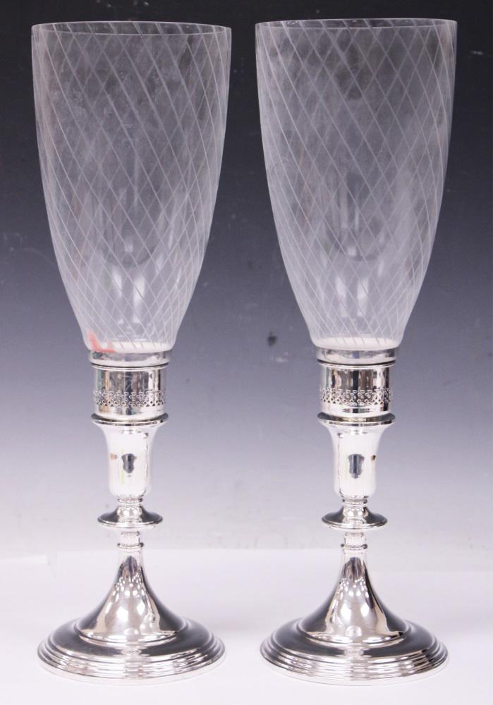 STERLING SILVER ETCHED GLASS HURRICANE LAMPS (1 of 3)