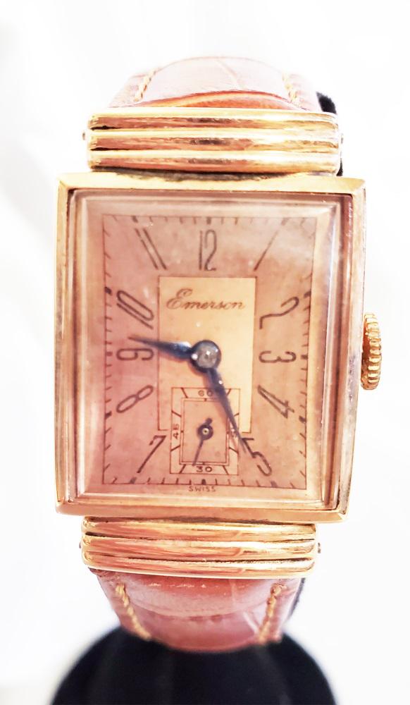 EMERSON 14KT VINTAGE MAN'S WRISTWATCH: with leather band Shipping U.S. $20 plus insurance