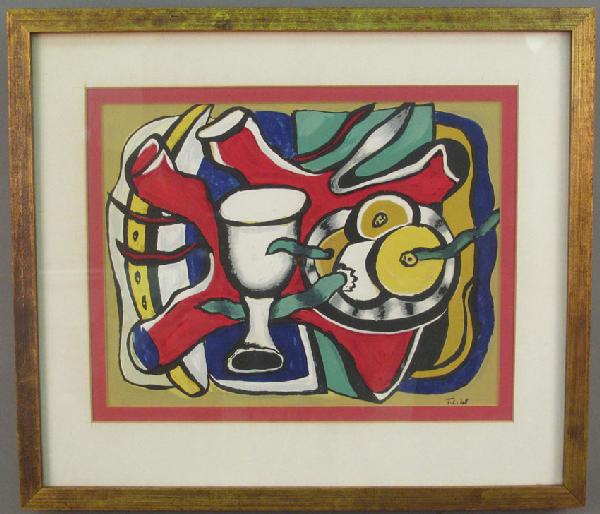 FERNAND LEGER GOUACHE sight: 10"x13": FERNAND LEGER GOUACHE sight: 10"x13"