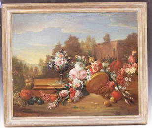 PAIR OF FLORAL STILL LIFES OIL ON CANVAS, 18TH C.