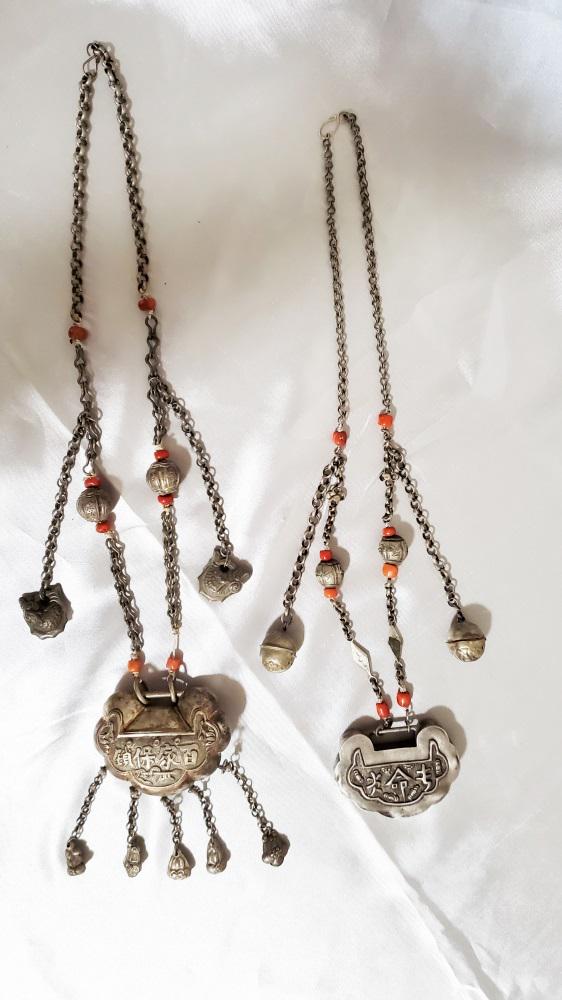 CHINESE VINTAGE SILVER COURT NECKLACES-LOT OF (2): Weight- 166 grams Shipping within US $25 plus insurance