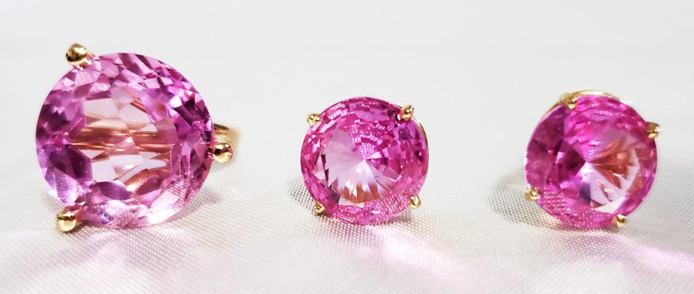 LADY'S PINK SYNTHETIC SAPPHIRE RING & EARRINGS (1 of 5)