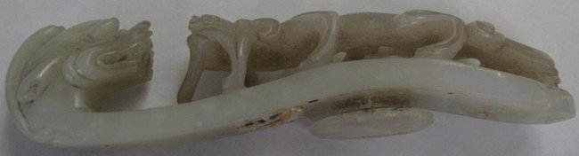 CHINESE CARVED JADE BELT HOOK length: 4 3/4" - 2