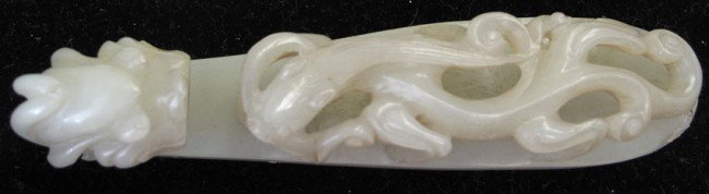 CHINESE CARVED JADE BELT HOOK length: 4 3/4" - 3