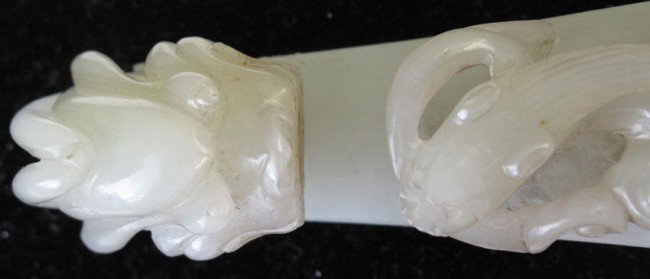 CHINESE CARVED JADE BELT HOOK length: 4 3/4" - 4