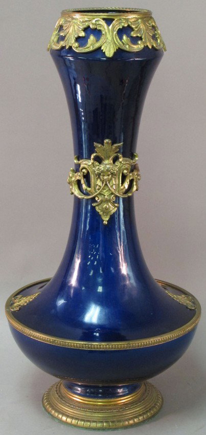 SEVRES BLUE PORCELAIN VASE with bronze mounts hei
