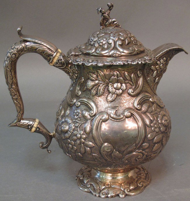 GEORGE III ORNATE SILVER TEAPOT London, George & : - GEORGE III ORNATE SILVER TEAPOT London, George & Alice Burrows early 19th century height: 10" weight: 34 troy oz.