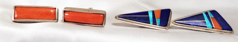 NATIVE AMERICAN (2) PAIRS OF STERLING EARRINGS (1 of 5)