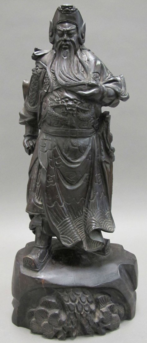 1 CHINESE CARVED FIGURE possibly Zitan or Ironwood: 1 CHINESE CARVED FIGURE possibly Zitan or Ironwood height: 17" note: minor chip around base