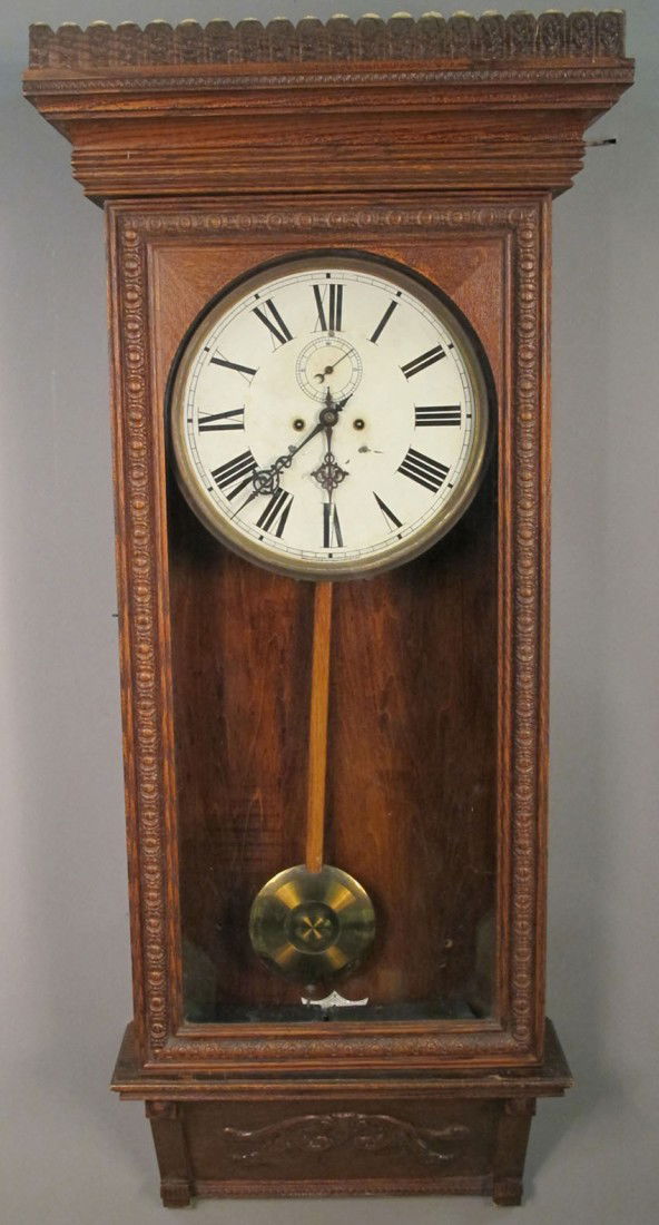 WATERBURY OAK REGULATOR WALL CLOCK Length: 50": WATERBURY OAK REGULATOR WALL CLOCK Length: 50"