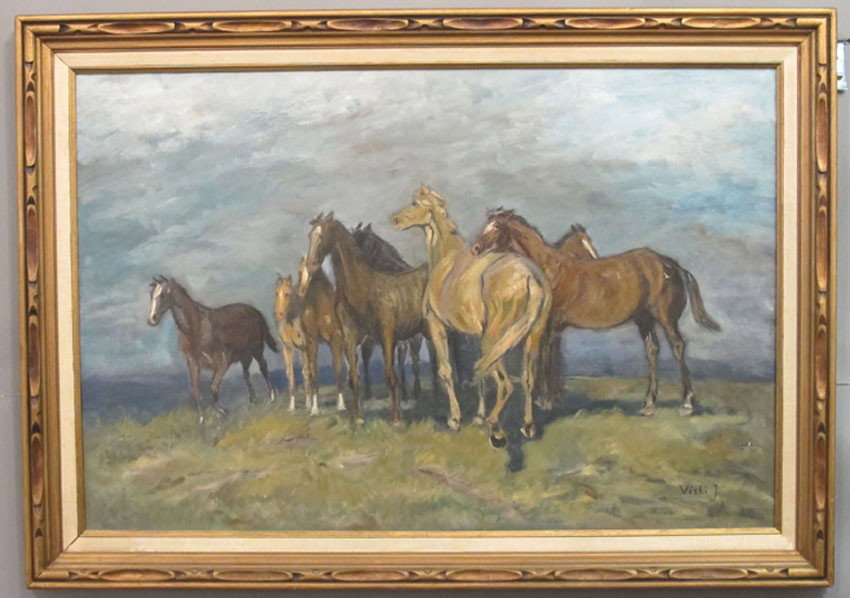 O/C, HORSE IN PASTURE signed Viski sight: 23"x 35": O/C, HORSE IN PASTURE signed Viski sight: 23"x 35" estimate 200-400