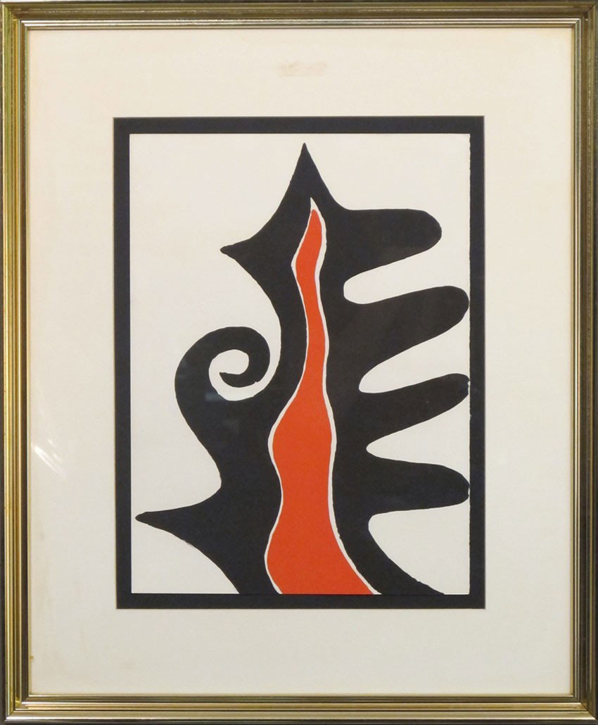 CALDER LITHOGRAPH Untitled (1968) sight: 11"x 15" : CALDER LITHOGRAPH Untitled (1968) sight: 11"x 15" estimate 400-600