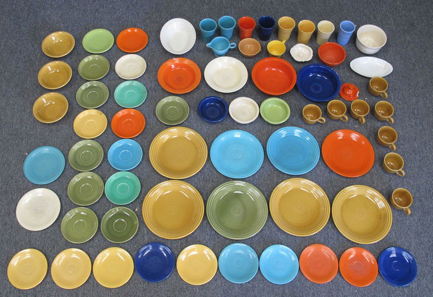LARGE ASSORTMENT OF FIESTAWARE CHINA AND MISC. ART: LARGE ASSORTMENT OF FIESTAWARE CHINA AND MISC. ART POTTERY 70 pieces estimate 250-450