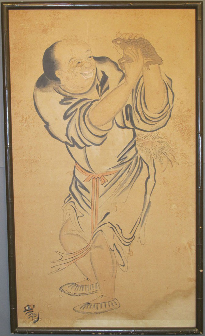 JAPANESE WATERCOLOR circa 19th century note: has s: JAPANESE WATERCOLOR circa 19th century note: has some water marks sight: 24"x 42" estimate 200-300