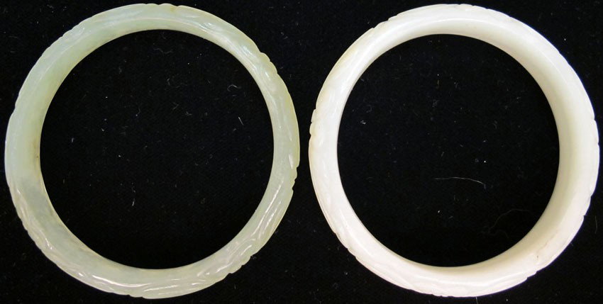 LOT OF (2) CHINESE CARVED JADE BRACELETS diameter:: LOT OF (2) CHINESE CARVED JADE BRACELETS diameter: 3" estimate 300-500