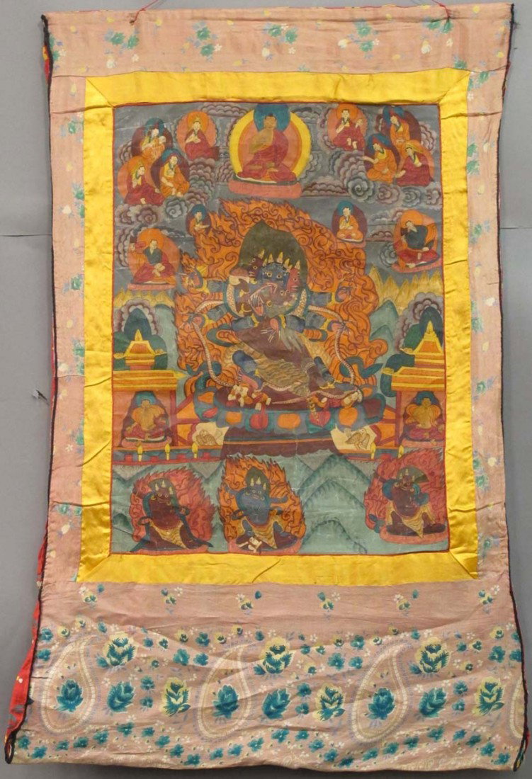 EARLY TIBETAN TANKA overall: 17"x 23" estimate 300: EARLY TIBETAN TANKA overall: 17"x 23" estimate 300-500