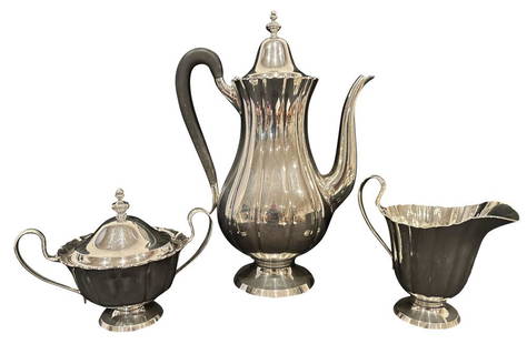 STERLING SILVER 3 PC. TEA SERVICE, DUBLIN PATTERN: Weight- 46 troy ozs. Shipping U.S. $65 plus insurance