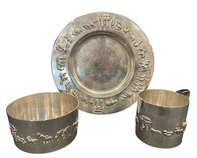 STERLING SILVER CHILD'S 3 PC. SERVING SET: Weight- 21.5 troy ozs. Shipping U.S. $35 plus insurance