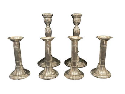 STERLING SILVER CANDLESTANDS, (3) PRS. IN LOT: all weighted bottoms 55 Troy Oz. Height- 5 3/4" - 9" Shipping U.S. $50 plus insurance