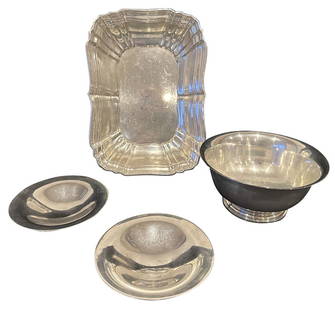 STERLING SILVER BOWL, FOOTED PLATES, (4) PCS.: Weight- 29 troy ozs. Width- 5"- 10 1/2" Shipping U.S. $60 plus insurance