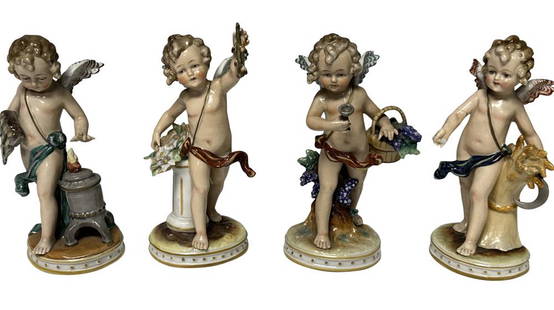 CONTINENTAL PORCELAIN FIGURAL VINTAGE STATUES (4): Condition- some losses, please inspect Height- 7"