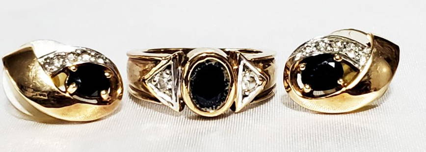 LADYS SAPPHIRE AND GOLD DIAMOND RING & EARRINGS: ….