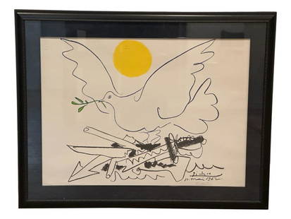 PABLO PICASSO, LITHOGRAPH PRINT: Title- Doves of Peace, 1962 Sight- 21 1/2" x 29" Overall- 29" x 36"