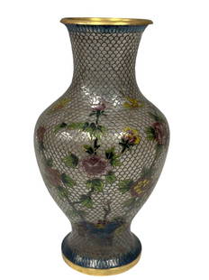 CHINESE PLIQUE A JOUR CLOISSONE VASE: Height- 9" Shipping U.S. $35 plus insurance