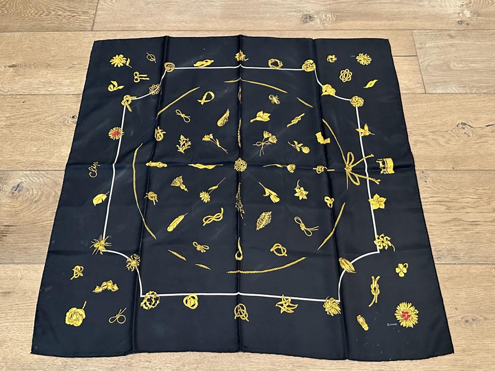 HERMES PARIS SILK SCARF- CLIPS (RYBAL): Condition- shows areas of spots, please inspect