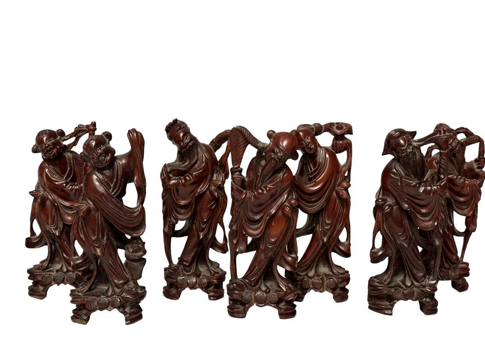 CHINESE CARVED WOOD SET OF (8) IMMORTALS: Height- Shipping U.S. $45 plus insurance