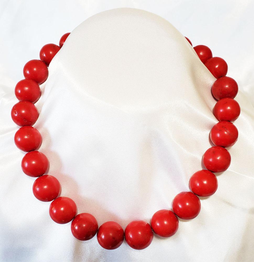 Ladys Coral Beaded Necklace W/ Sterling Clasp