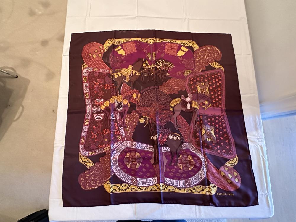 HERMES PARIS SILK SCARF- ART DES STEPPES: Condition- some spots, please inspect