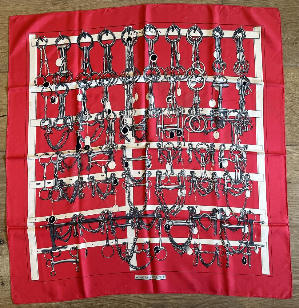 HERMES PARIS SILK SCARF- MORS & FILETS: Condition- some spots, please inspect