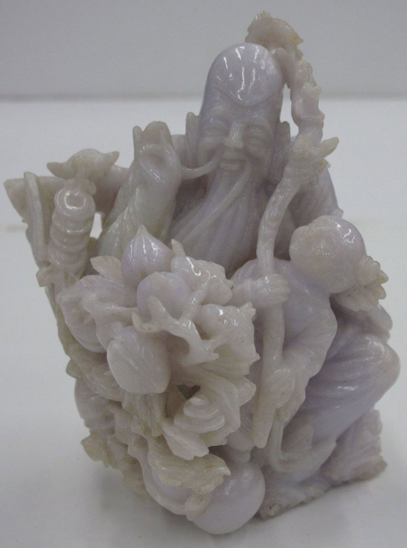 CHINESE CARVED JADE BOULDER with figures height: CHINESE CARVED JADE BOULDER with figures height- 5"