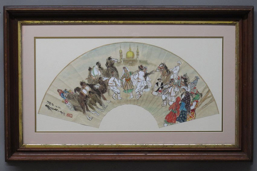 CHINESE PAINTING ON FAN sight- 12"x 24 1/4": CHINESE PAINTING ON FAN sight- 12"x 24 1/4"