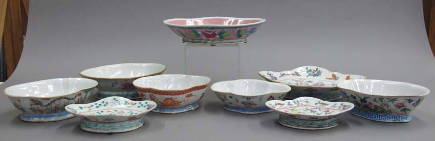 LOT OF (9) CHINESE PORCELAIN PAINTED BOWLS circ: LOT OF (9) CHINESE PORCELAIN PAINTED BOWLS circa late 19th- early 20th century length- 7"- 10 1/2"