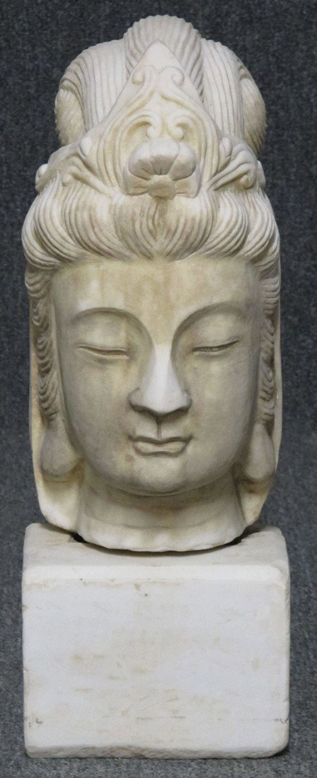 CARVED STONE QUAN YIN BUST height- 16 1/2": CARVED STONE QUAN YIN BUST height- 16 1/2"