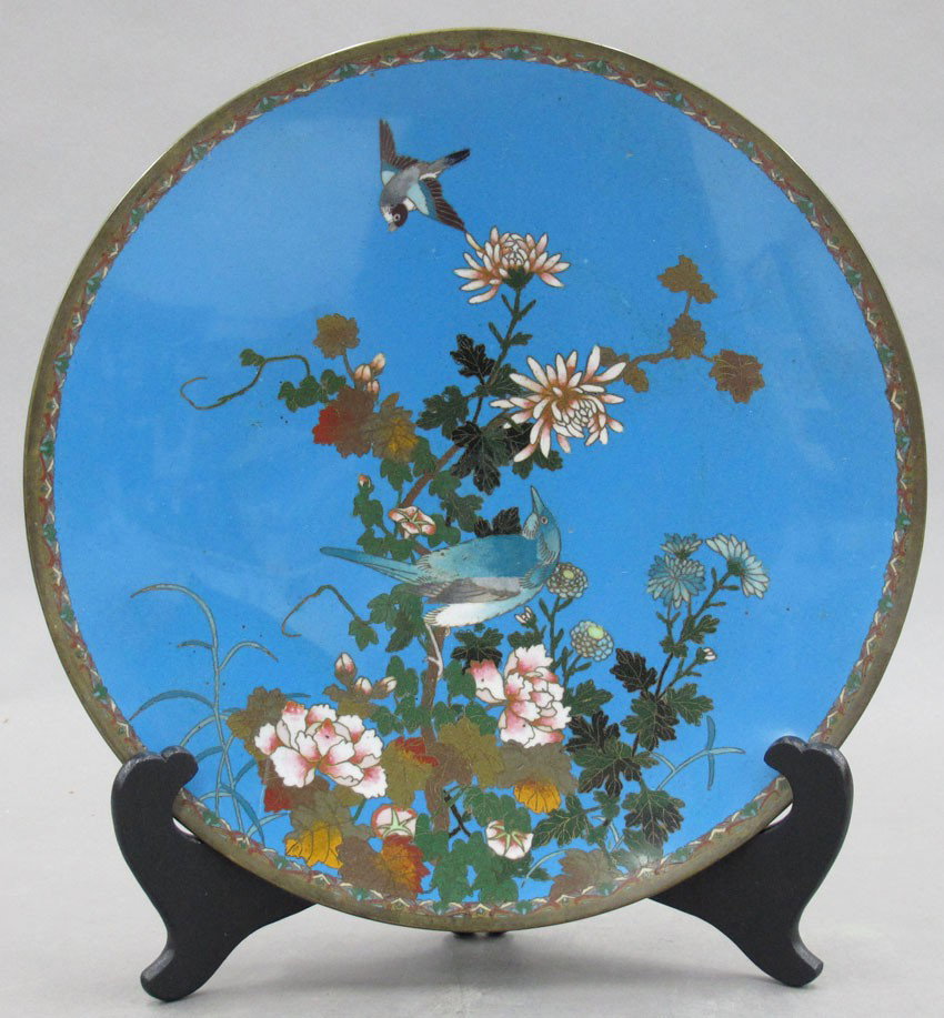 JAPANESE CLOISONNE CHARGER circa early 20th cen: JAPANESE CLOISONNE CHARGER circa early 20th century diameter- 12"